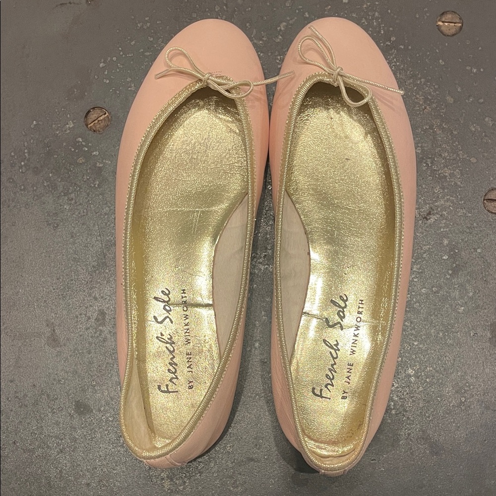 French Sole Blush Ballet Flats with Gold Interior